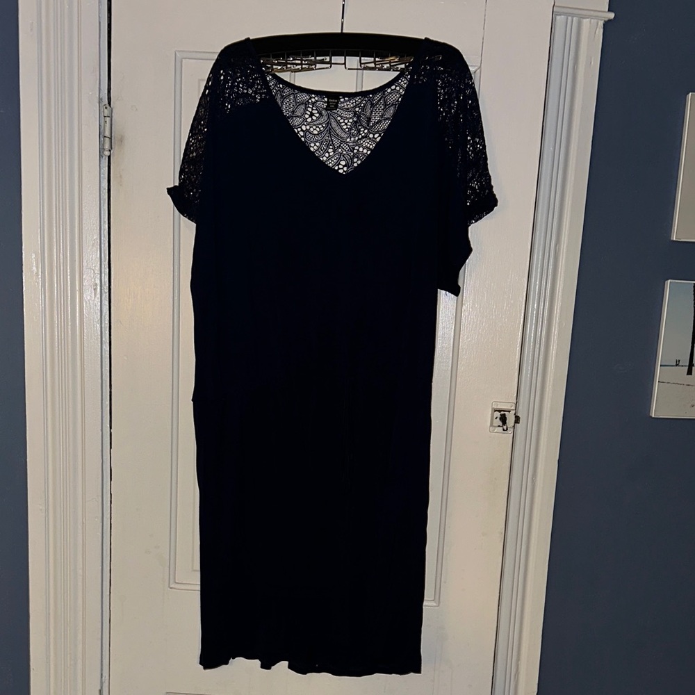 SHEIN Dark blue Lace Sleeve Dress